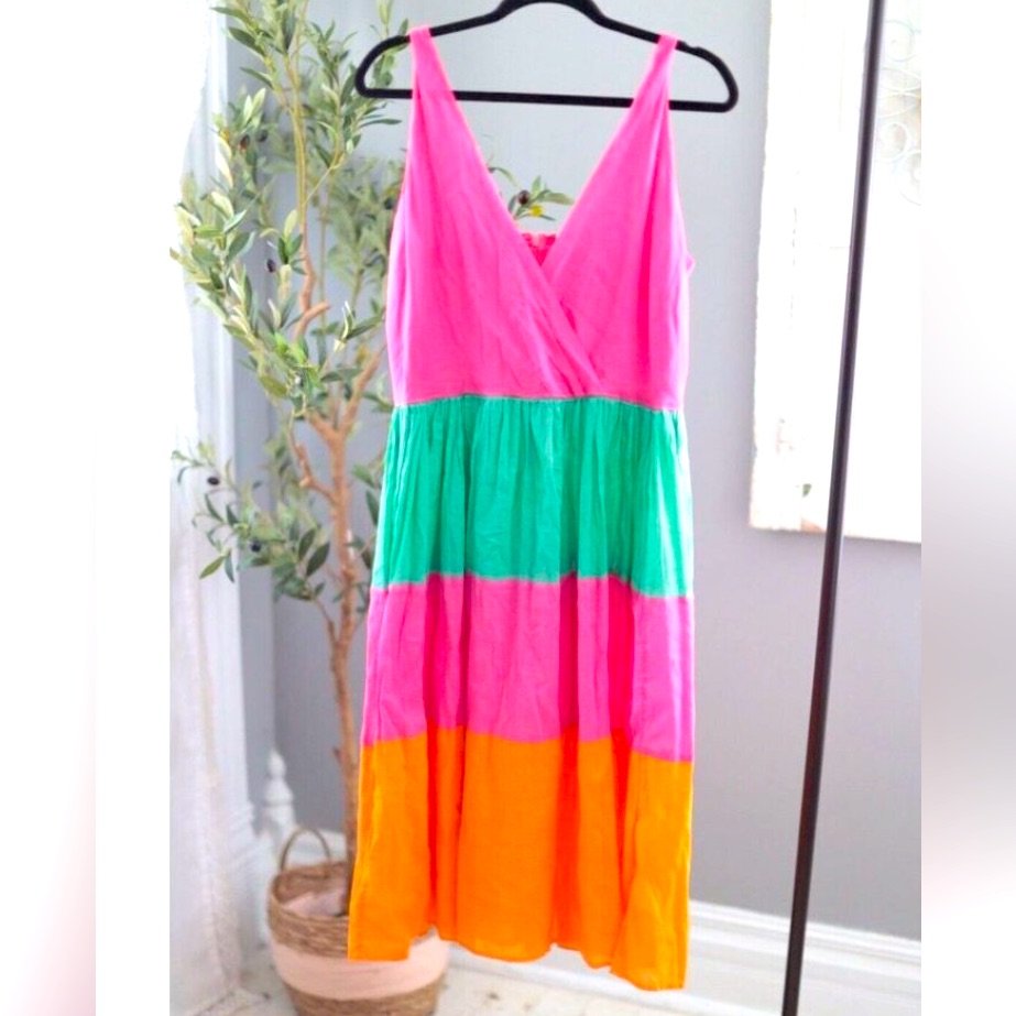 $88 Mira Colorful Cotton Cross Front Fit And Flare Sundress Sz Small. Cute & Fun